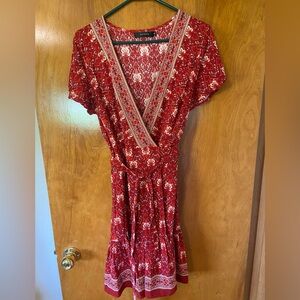 Elegant Red Floral Women's Dress